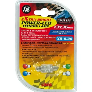 Lampada siluro 6 led 12v - 13x35 mm - sv8,5-8 - 1 pz - d/blister - blu 58427 Promozione