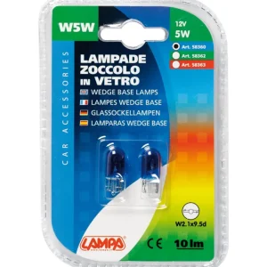 Lampada con zoccolo vetro - (w5w) - 5w - w2,1x9,5d - 2 pz - d/blister - blu 58360 Novità