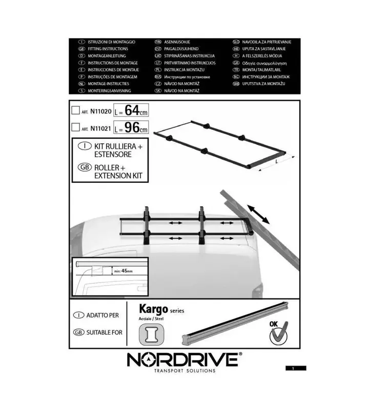 Kit rullo posteriore + estensore scorrevole - 96 cm n11021 Solo Oggi
