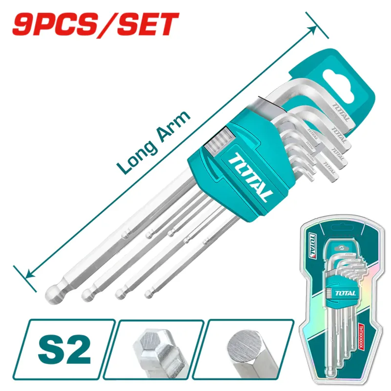 INECO 4200400003 – SET 9 CHIAVI ESAGONALI PIEGATE CON TESTA SFERICA (Cr-V) Ultime Pezzi