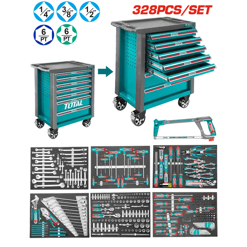 Ultima Occasione INECO 4241470328 - CARRELLO PORTAUTENSILI 7 CASSETTI CON 328 UTENSILI