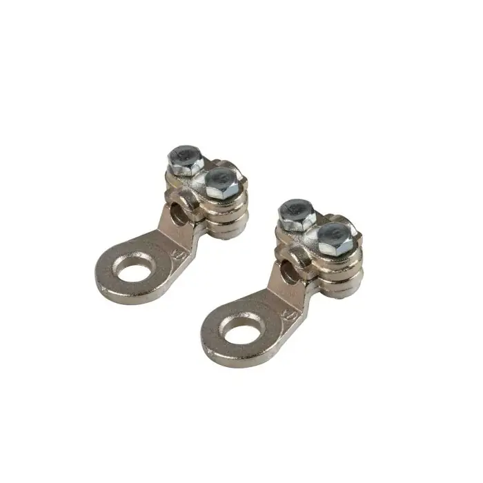 Set 2 Pz Capicorda Di Potenza In Ottone Nichelato Con Fissaggio Cavo A Piastrina Sezione 25 Mm² Foro 8 Mm Morsetti Batteria Promo Stagionale