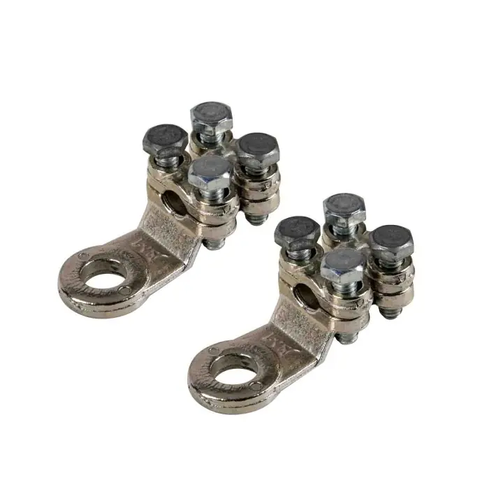 Prezzo Scontato Set 2 Pz Capicorda Di Potenza In Ottone Nichelato Con Fissaggio Cavo A Doppia Piastrina Sezione 50 Mm² Foro 10 Mm