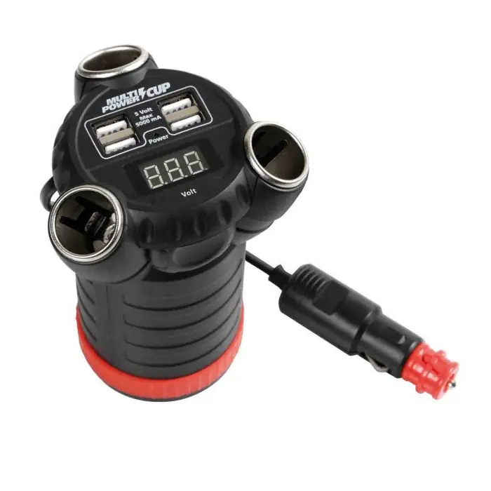 Multi Power Cup 3 Prese Accendisigari + 4 Usb E Voltmetro 12/24/36v Prese Spinotti E Prese Corrente Promo Stagionale