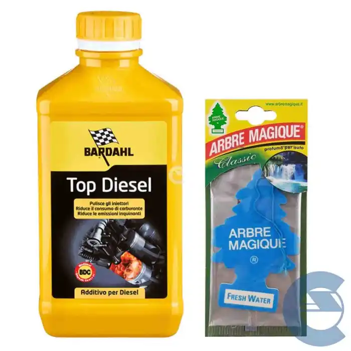 Ultime Pezzi Bardahl Top Diesel 1 Lt 120040 Additivo Pulizia Iniettori Gasolio + Arbre Magique Profumo Fresh Water Omaggio