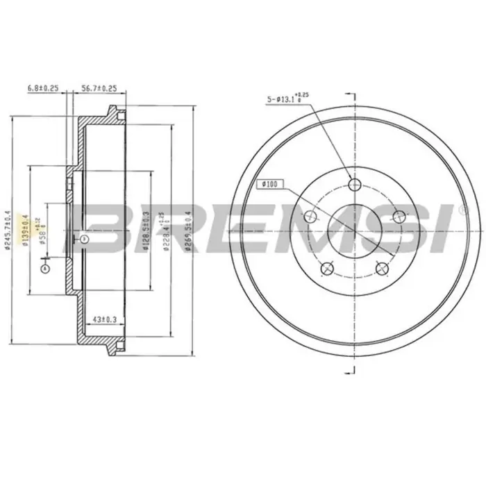 Pagamento Sicuro Kit Tamburi Freno Posteriore 94031000 SUBARU Legacy I Verniciato