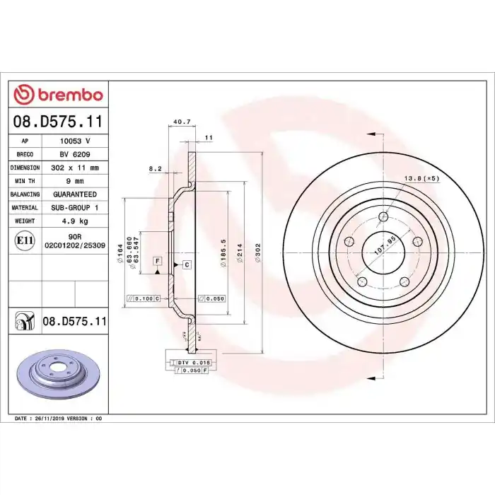 Coppia Dischi Freno 08.D575.11 BREMBO per FORD Pagamento Sicuro