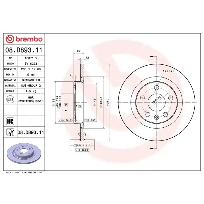 Coppia Dischi Freno 08.D893.11 BREMBO per VOLVO LYNK & CO Promozione