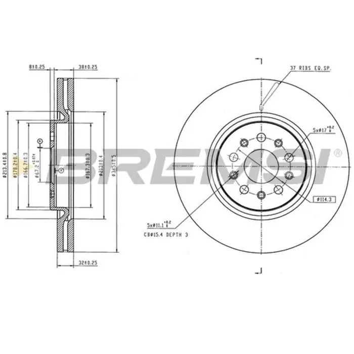 Solo Oggi Disco Freno Anteriore 92329105 Maserati Levante Suv Ventilato